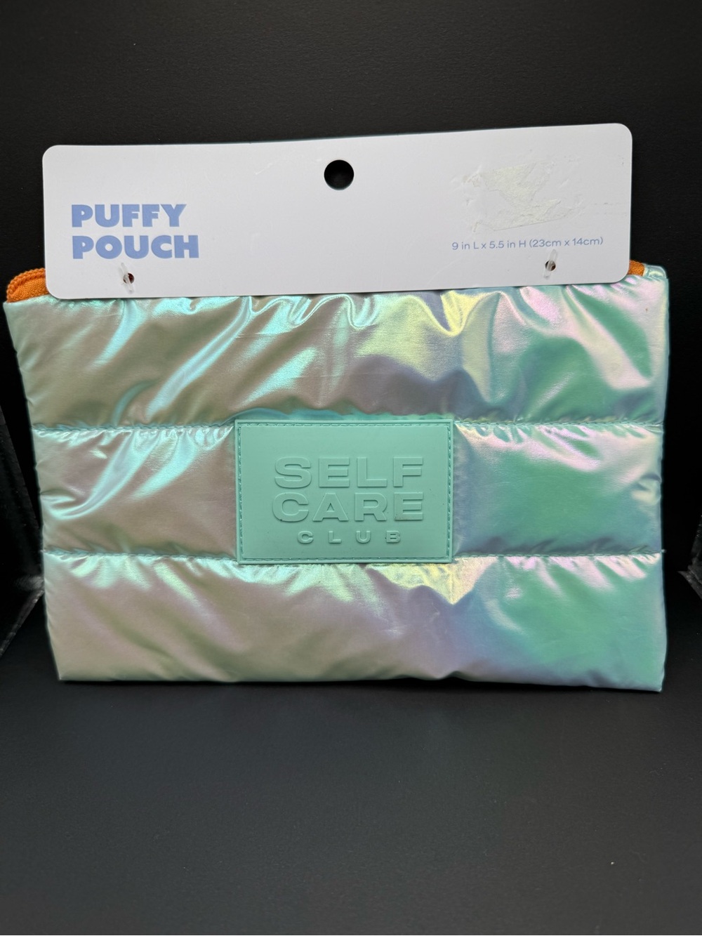 SELF CARE CLUB TwelveNYC Handbag Organizer Puffy Pouch Holographic Teal / Orange